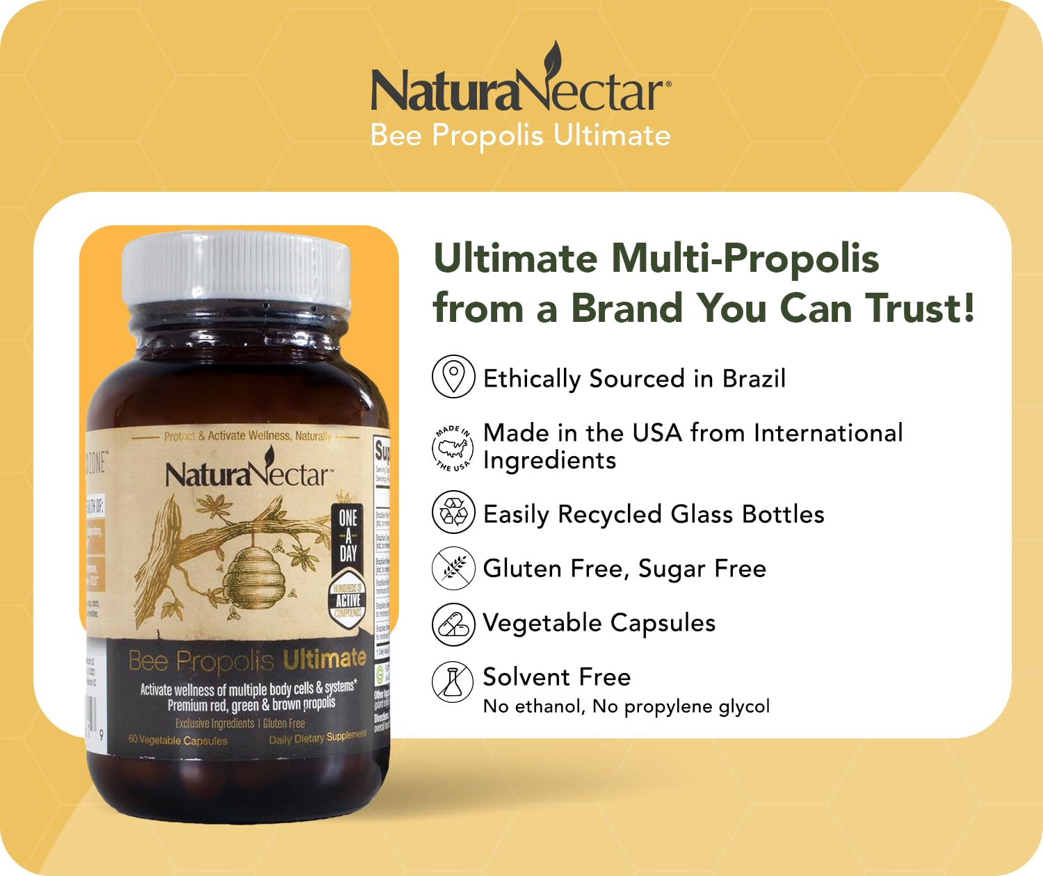 NaturaNectar packaging shows NSF Certified seal for trusted quality.