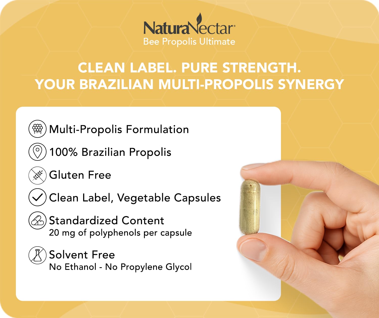 Capsules close-up from NaturaNectar highlighting polyphenol-rich formula.