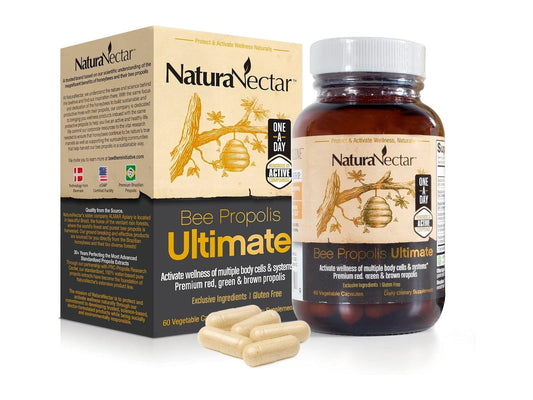 NaturaNectar Ultimate Bee Propolis Capsules bottle for daily wellness support.