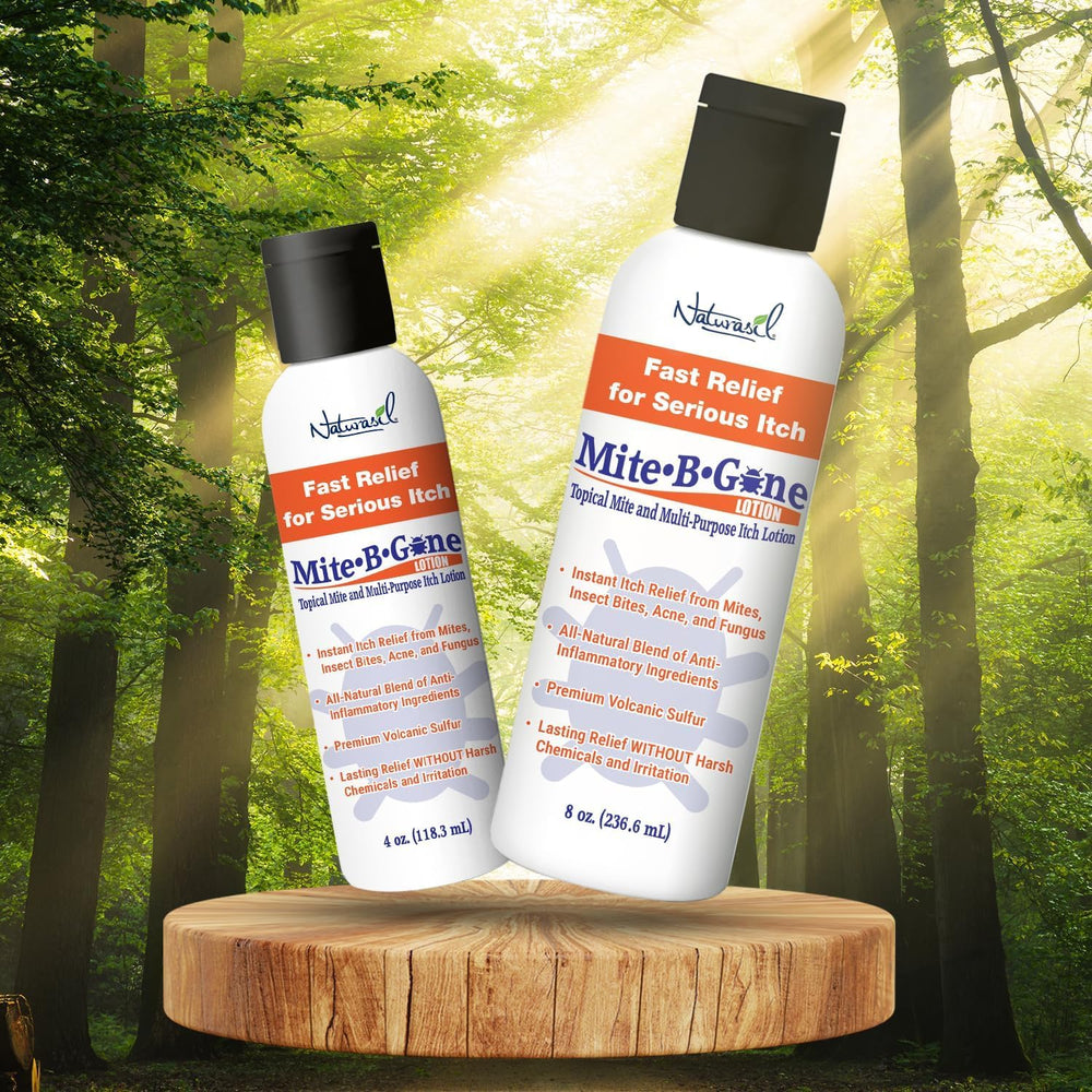 Naturasil Mite-B-Gone bottle-cap highlights easy application for quick use