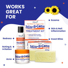 Naturasil Mite-B-Gone label closeup highlighting natural ingredients for gentle skin comfort