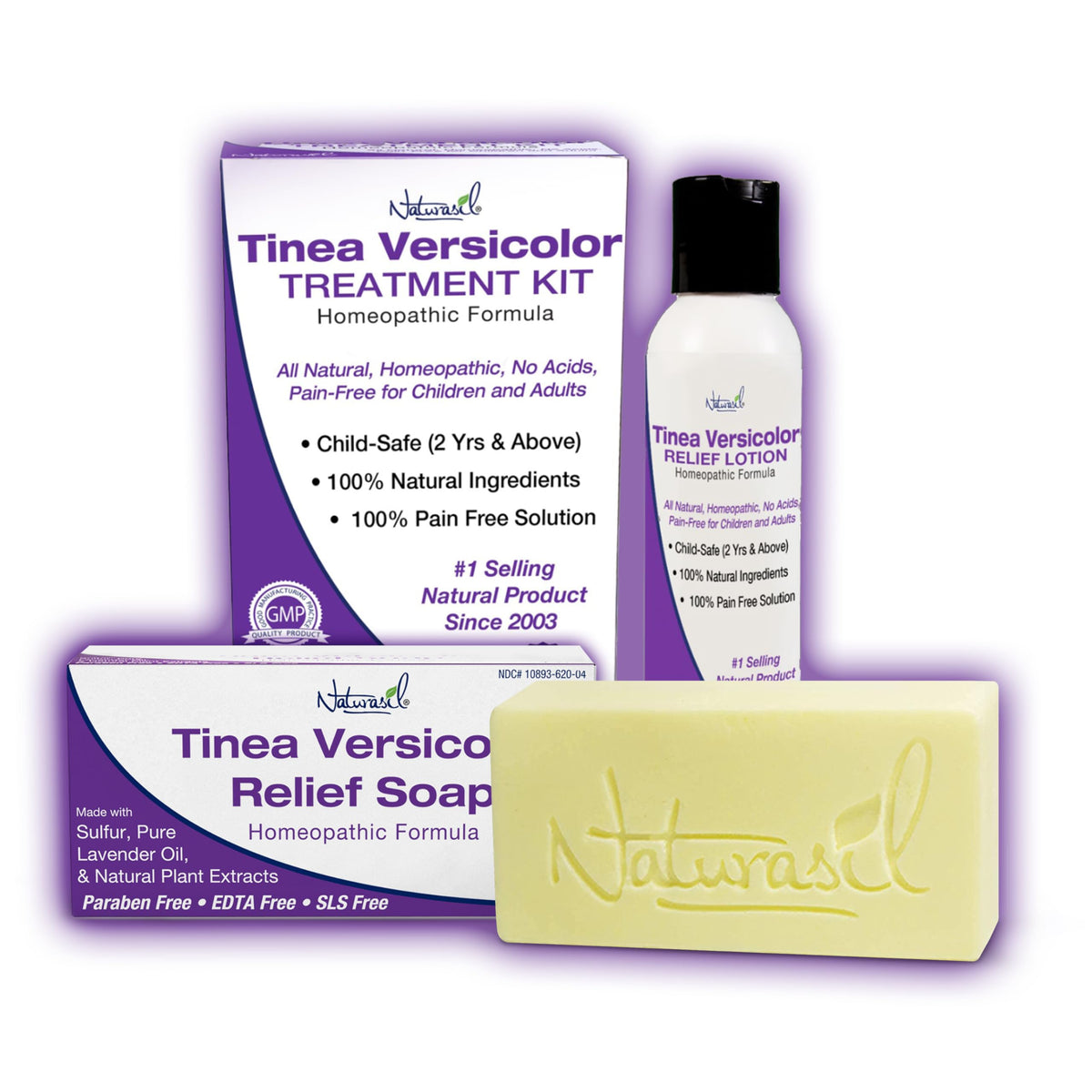 Naturasil Tinea Versicolor Kit bottle front for at-home skin spot care.