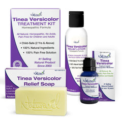 Naturasil Tinea Versicolor pack bottle pour demonstrates quick lotion application for skin spots
