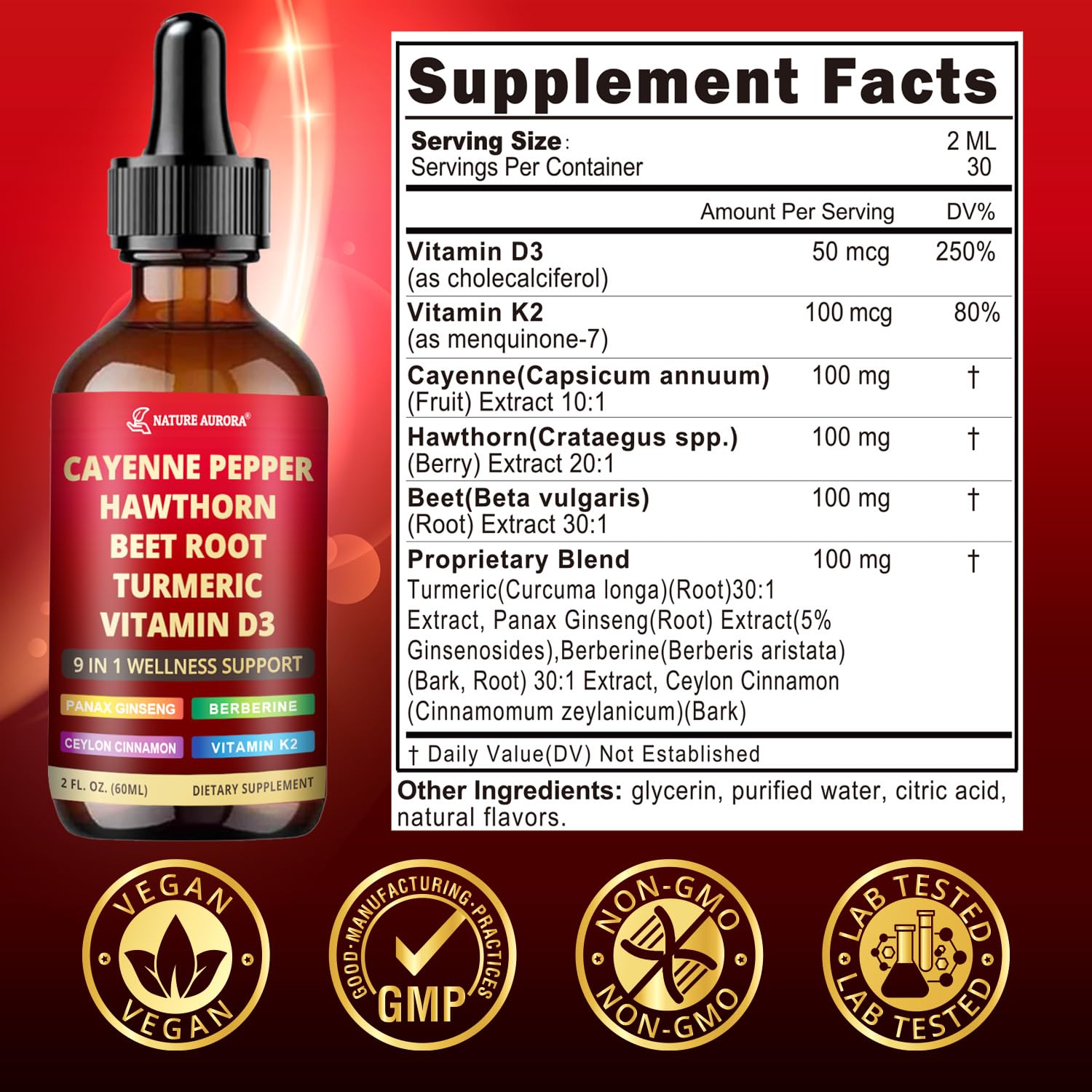 Nature Aurora liquid drops poured into water for easy daily use.