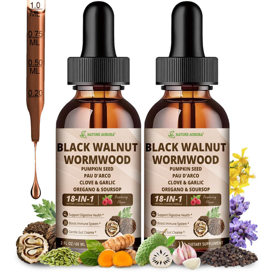 Nature Aurora Wormwood Black Walnut Clove Drops bottle for easy daily cleanse.