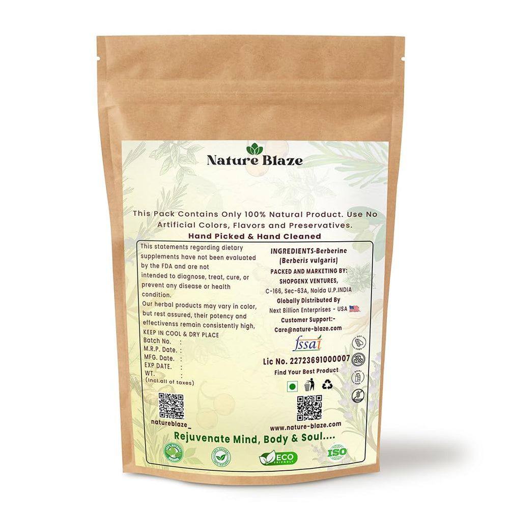 Nature Blaze organic herbs berberine extract powder bottle shows pure, natural sourcing