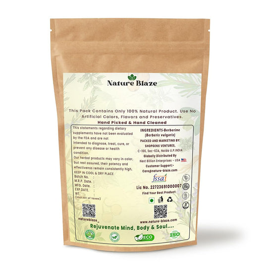 Nature Blaze organic herbs berberine extract powder bottle shows pure, natural sourcing