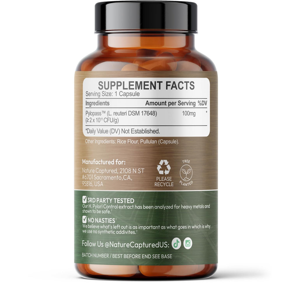 Nature Captured Pylopass DSM17648 patented strain label on packaging
