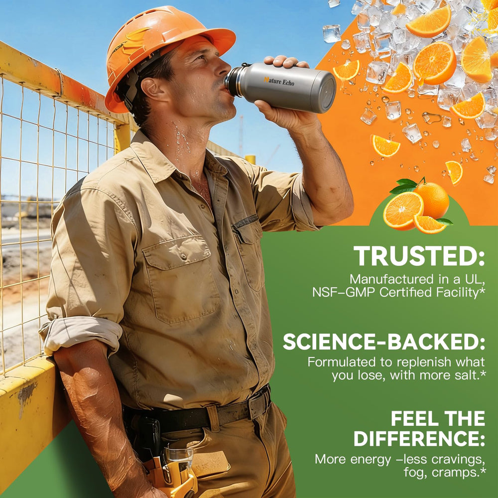 Nature Echo electrolyte powder dissolving in water for fast refreshment.