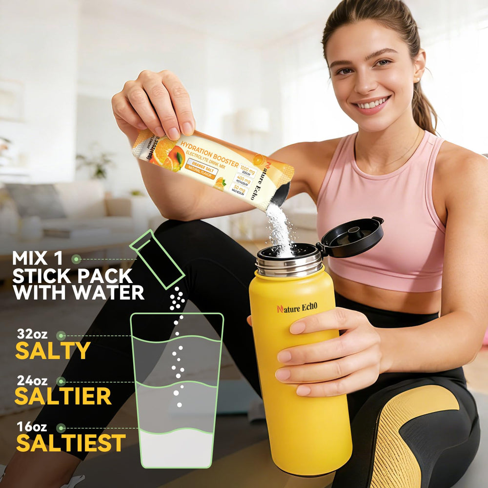 Nature Echo on-the-go hydration packets ideal for workouts and travel.