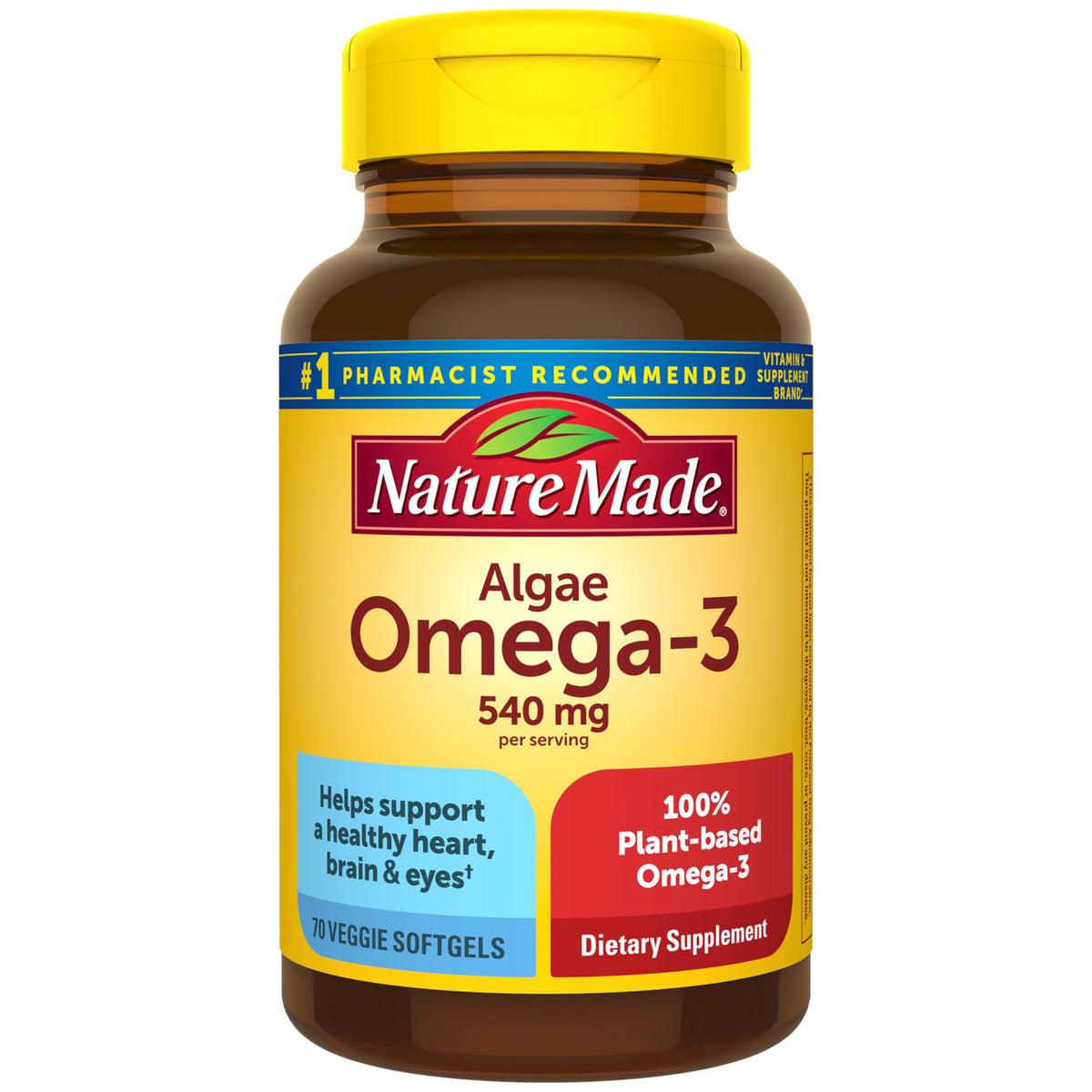 Nature Made Algae Omega-3 540 mg bottle front showing plant-based omega-3 option for everyday health