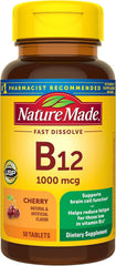 Nature Made Vitamin B-12 1000 mcg sublingual lozenges bottle supports energy metabolism.