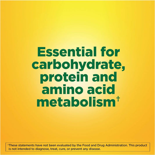 Nature Made B-6 100 mg label close-up highlights metabolism use