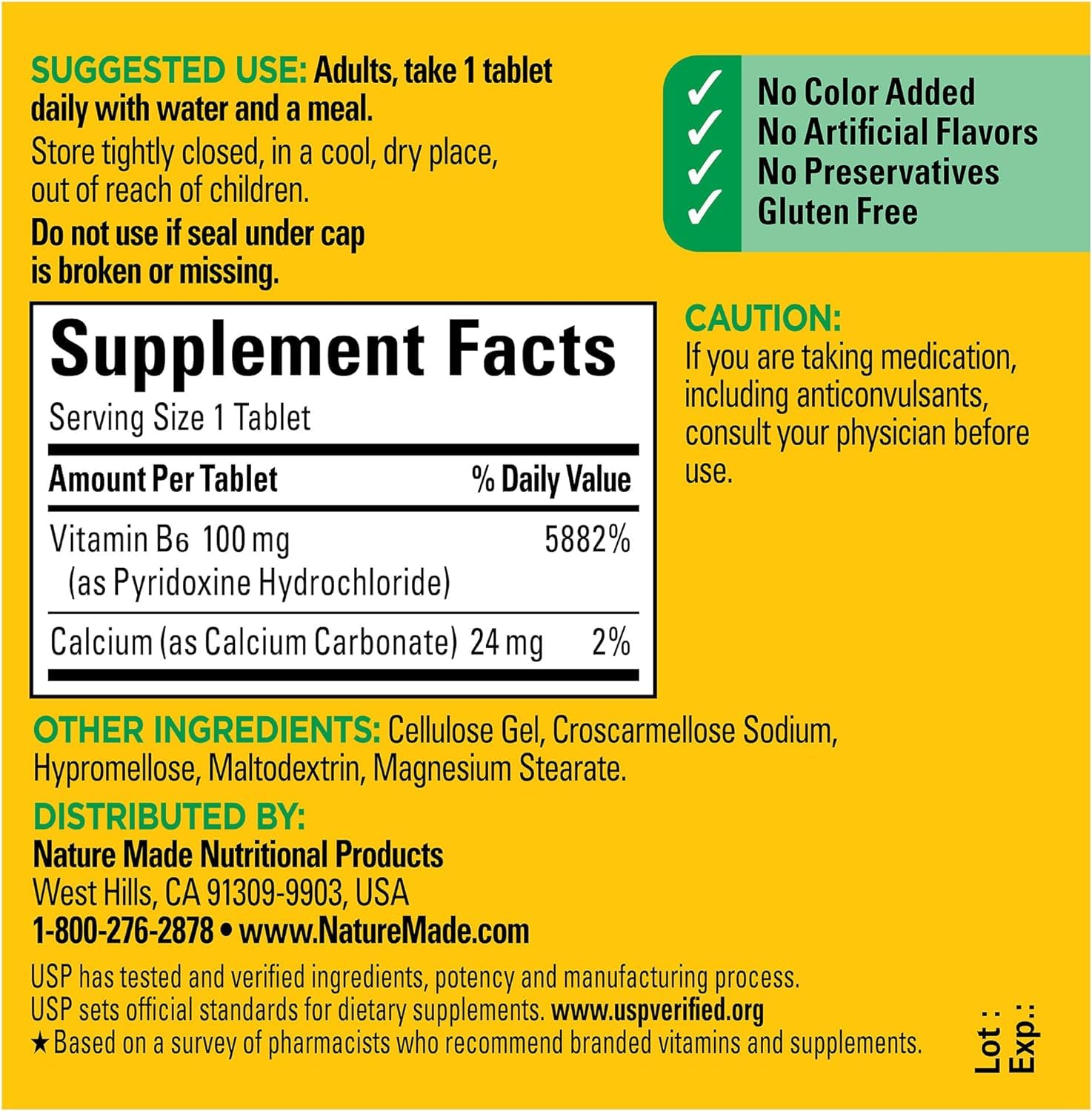 Nature Made B-6 pills outside blister for daily use