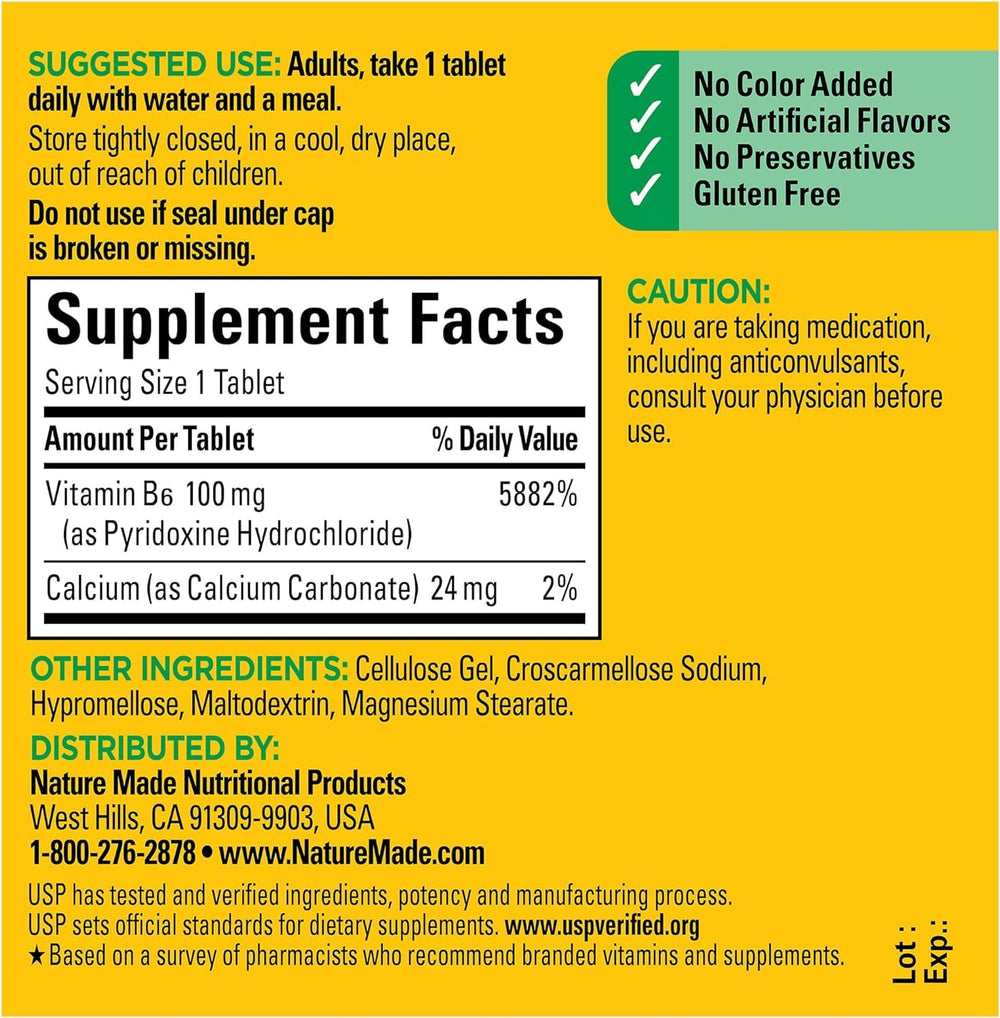 Nature Made B-6 pills outside blister for daily use