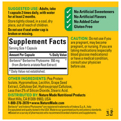 60 count Nature Made Berberine Phytosome label highlights gluten free formula