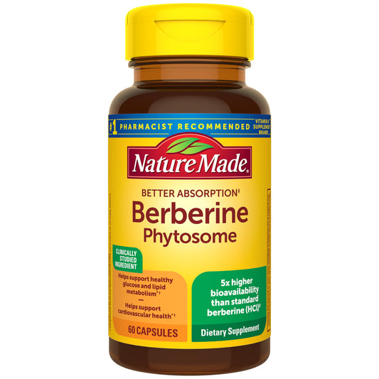 Nature Made Berberine Phytosome bottle highlighting improved absorption for daily balance