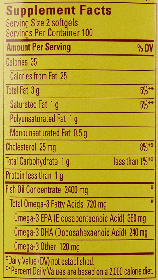 Close-up of Nature Made Burp-Less Fish Oil capsules for easy swallowing.