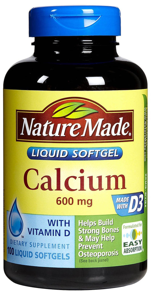 Nature Made Calcium 600 mg softgels bottle view highlights bone support and easy daily supplementation