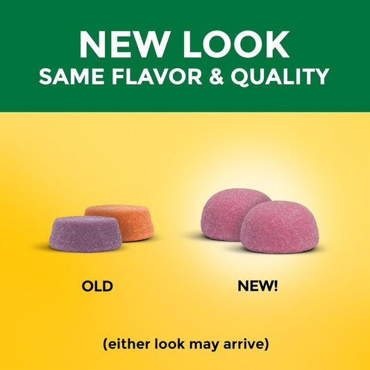 Nature Made Calcium Adult Gummies bottle back with supplement details for informed use.