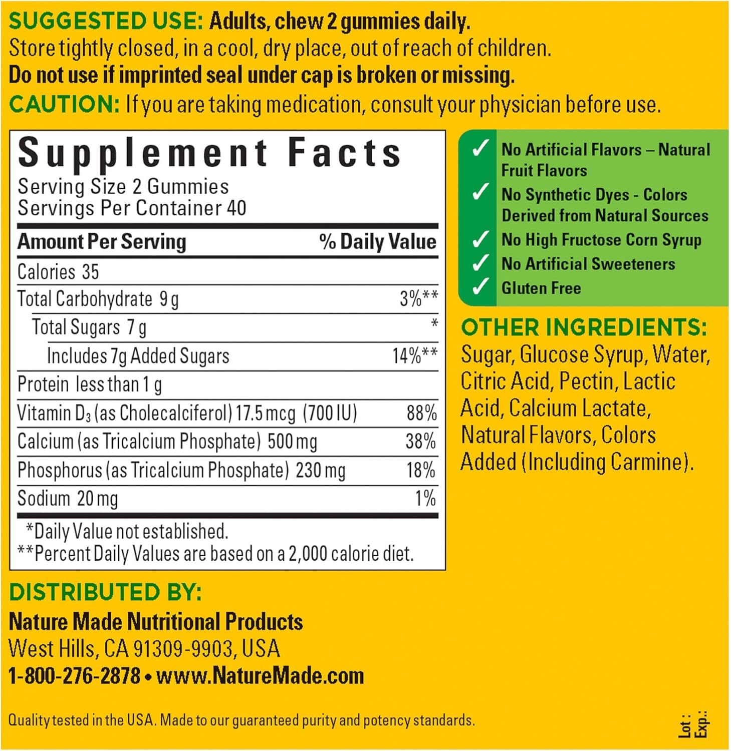 Nature Made Calcium Adult Gummies closeup reveals gummy texture for daily use.