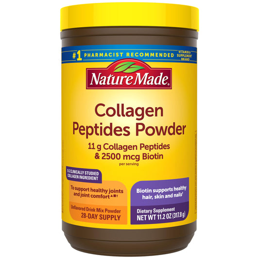 Nature Made Collagen Peptides powder bottle highlights joint support potential.
