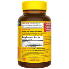 Nature Made CoQ10 200mg softgels bottle on table.