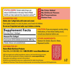 Nature Made CoQ10 200 mg softgels bottle back lists key benefits and directions