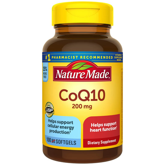 Nature Made CoQ10 200 mg softgels bottle front supports heart health potential