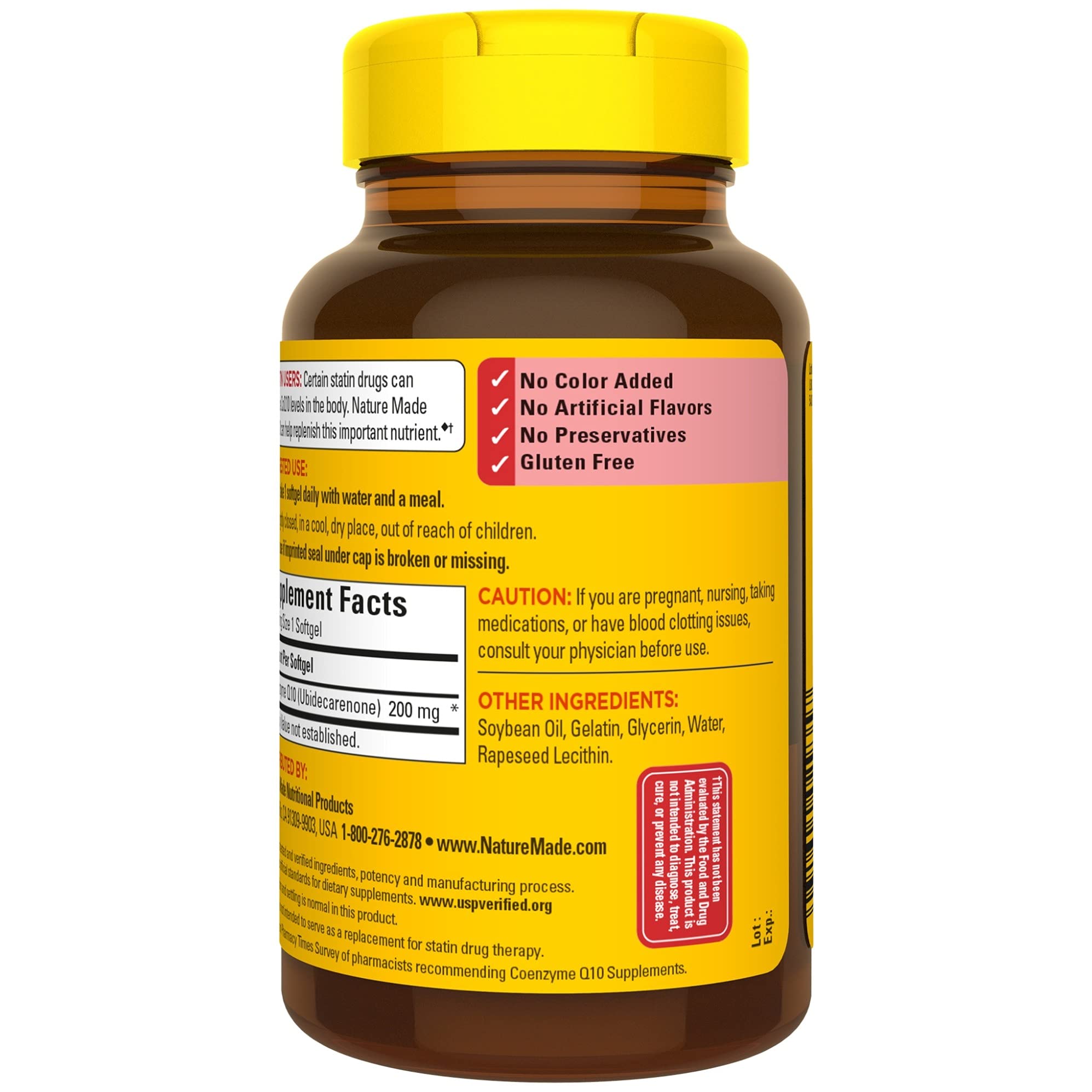 Nature Made CoQ10 200 mg softgels serving directions included