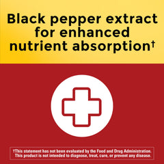 Nature Made CoQ10 with black pepper extract ingredient close-up, emphasizing enhanced absorption.