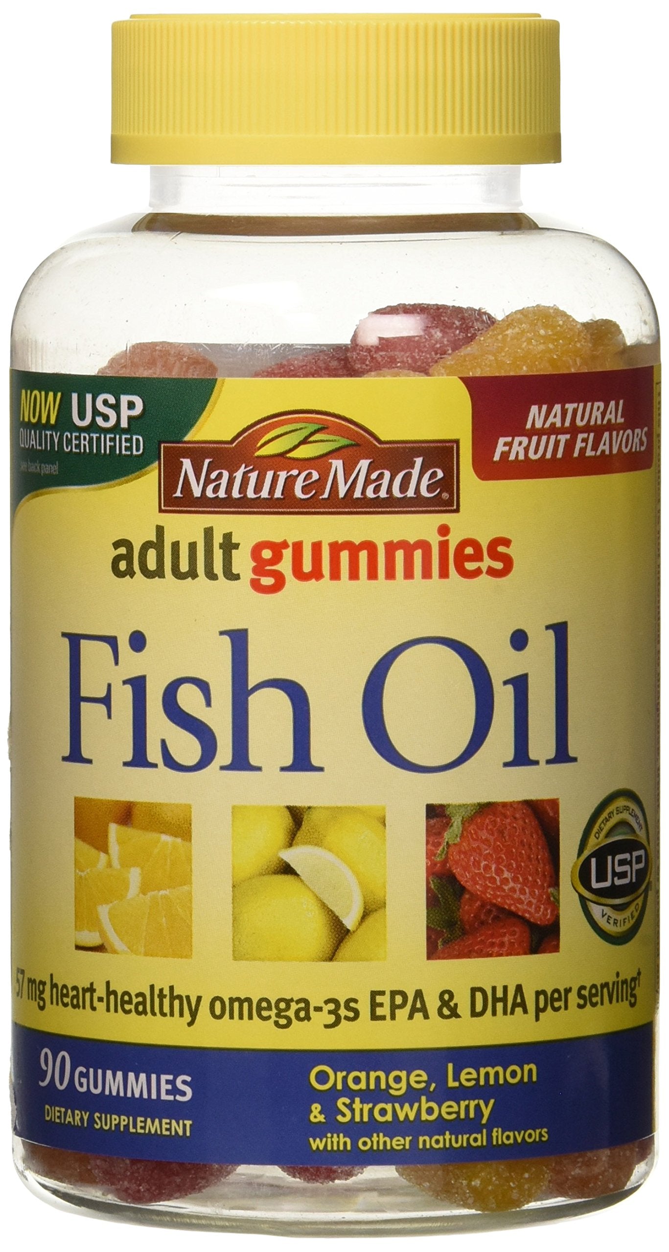 Nature Made Fish Oil Adult Gummies orange bottle front for daily omega-3
