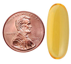 Nature Made Fish Oil Burp-Less bottle with cap secured for travel.