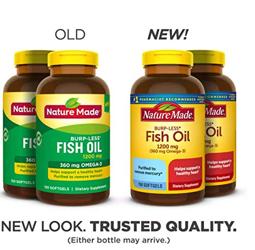 Nature Made Fish Oil Burp-Less softgels closeup for easy swallowing.