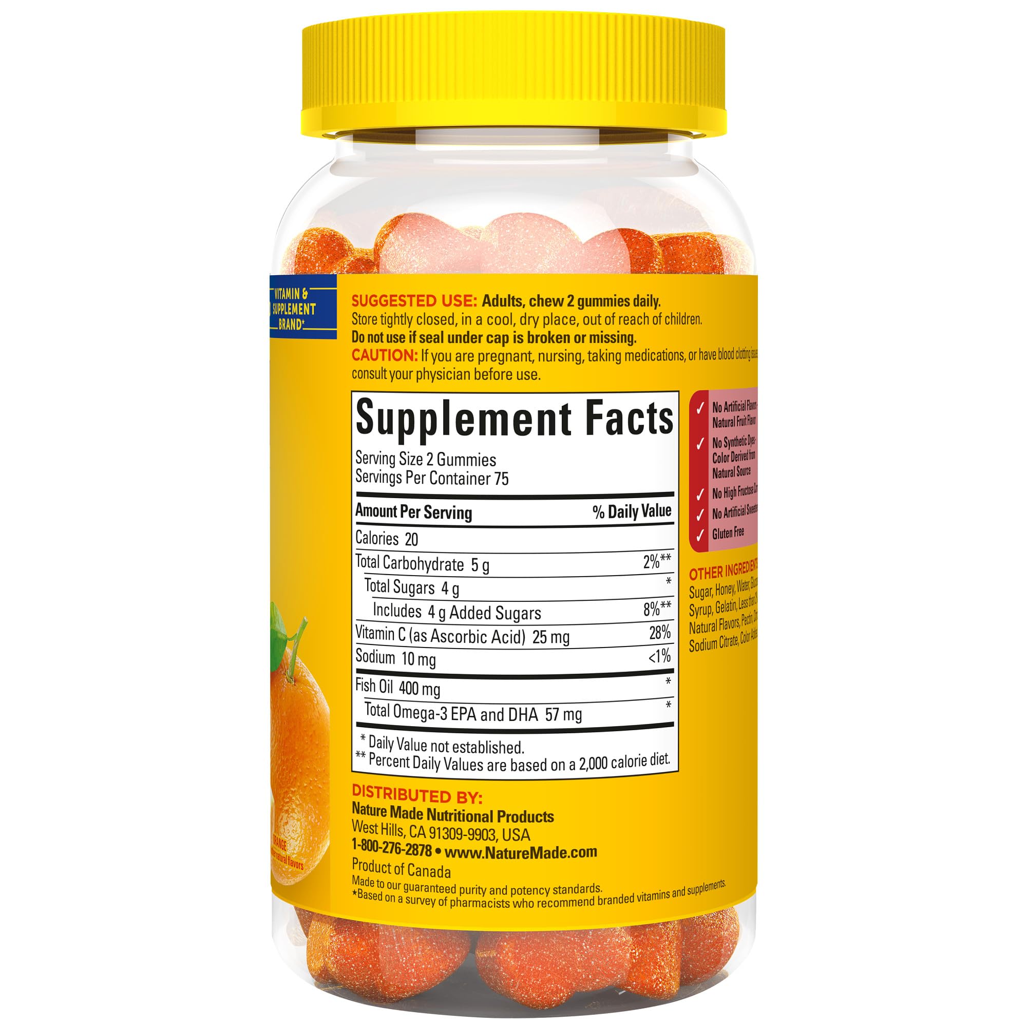 Nature Made Fish Oil Gummies daily-dose setup demonstrates a two-gummy regimen.