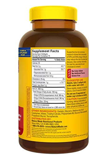 Nature Made Fish Oil Omega-3 per serving label shows EPA and DHA.