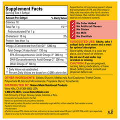 Nature Made label detail omega-3 showing EPA and DHA per softgel.