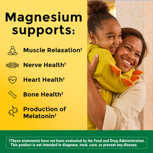 Nature Made Magnesium Glycinate 200 mg capsules close-up—chelated and easy-to-swallow.