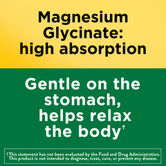 Nature Made Magnesium Glycinate label close-up—gluten-free and flavor-free.