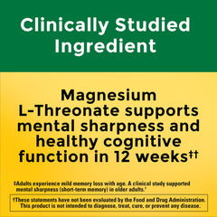 Close-up of Nature Made capsules showing magnesium L-Threonate formula