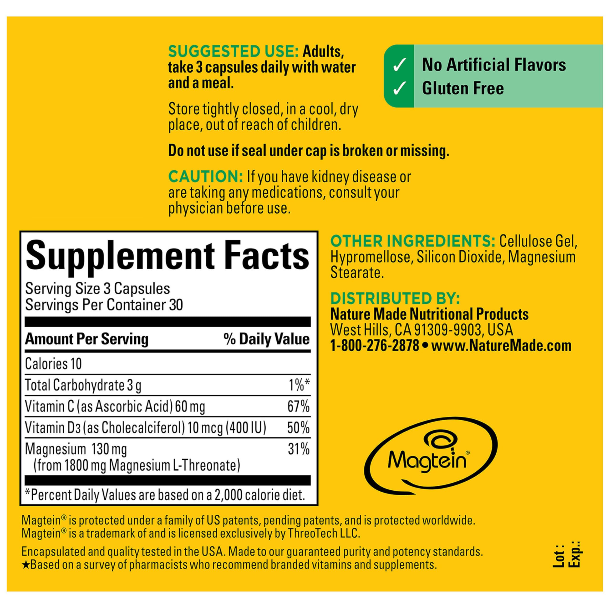 Nature Made magnesium L-Threonate bottle on kitchen counter