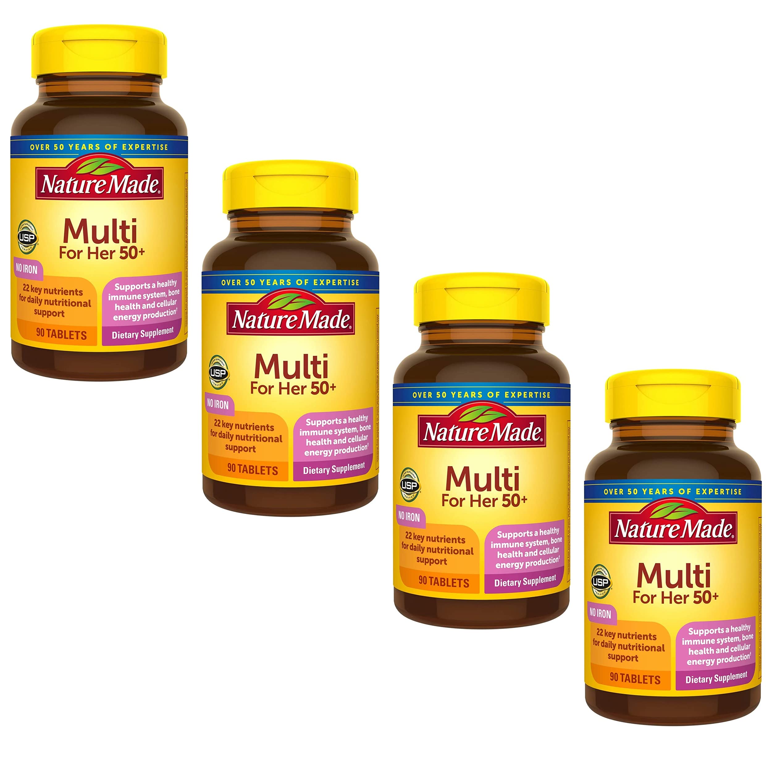 Nature Made Multi for Her 50+ bottle front view emphasizes daily nutrition support