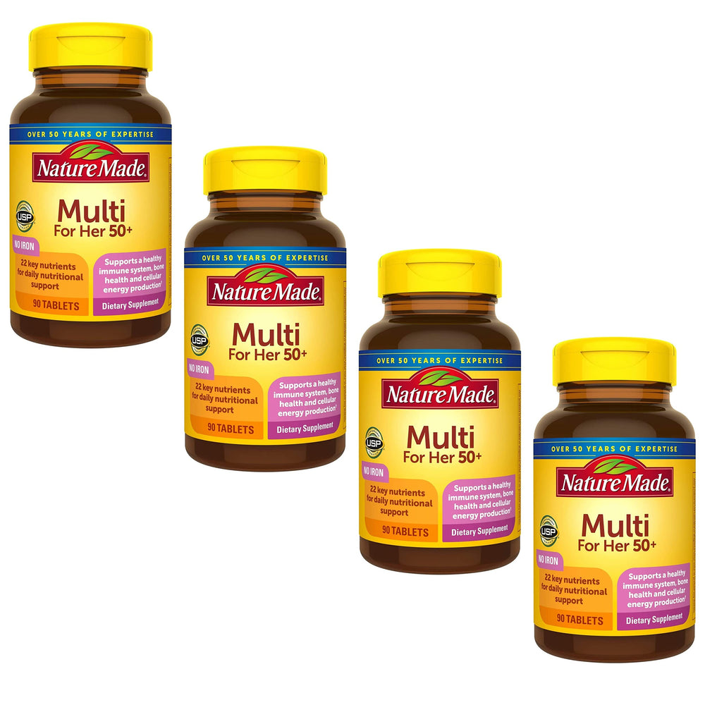 Nature Made Multi for Her 50+ bottle front view emphasizes daily nutrition support