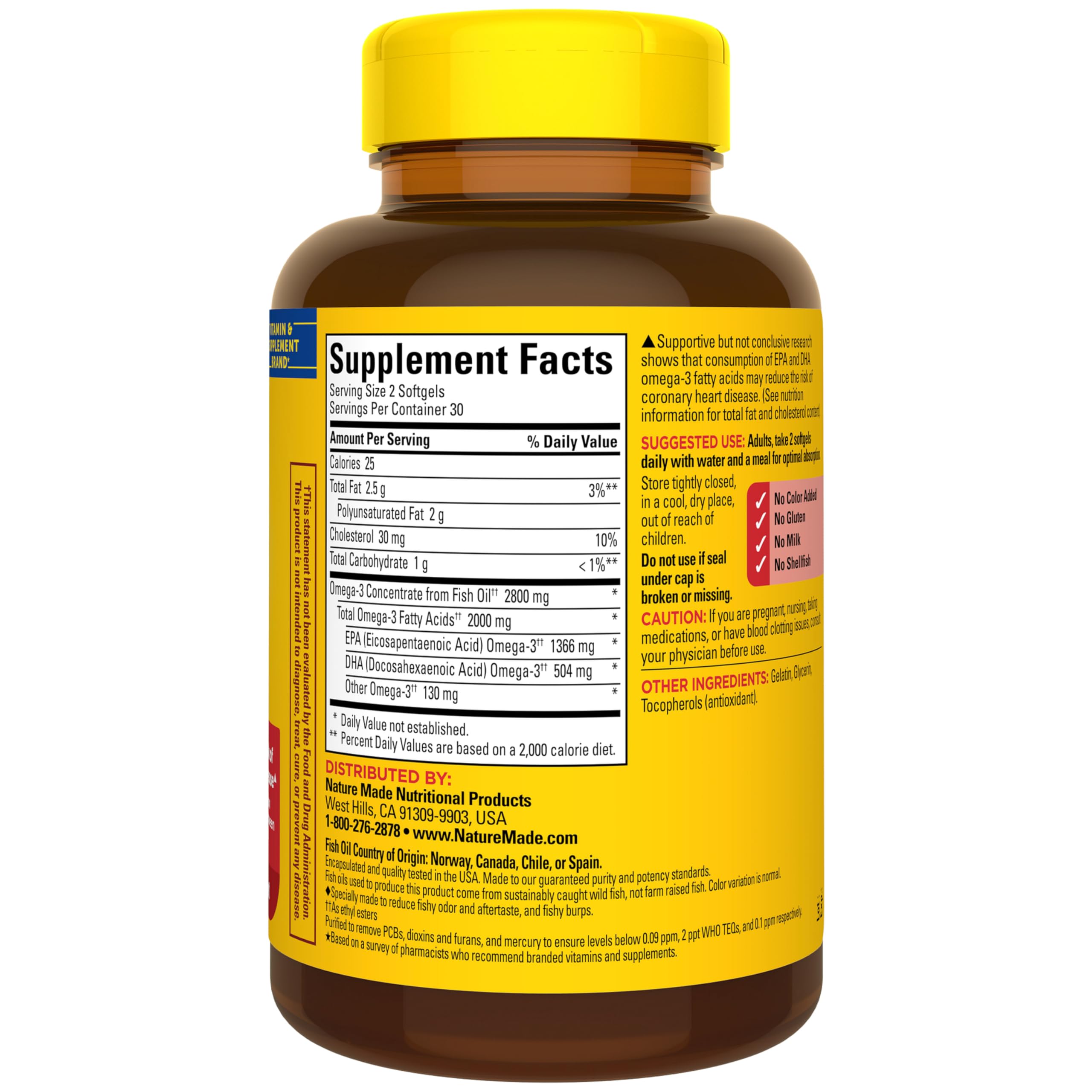Nature Made Omega-3 daily-use instructions showing two softgels per day.