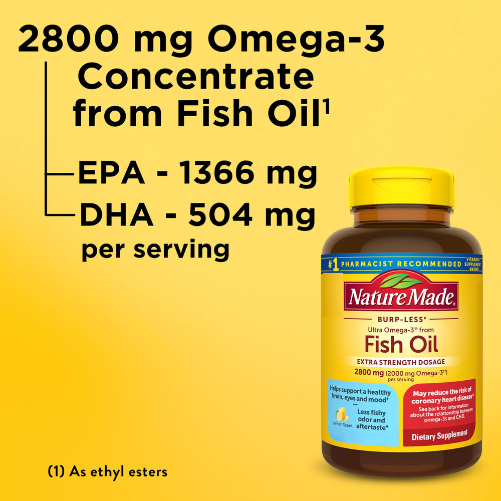 Nature Made Omega-3 lemon-scent softgels with reduced aftertaste.