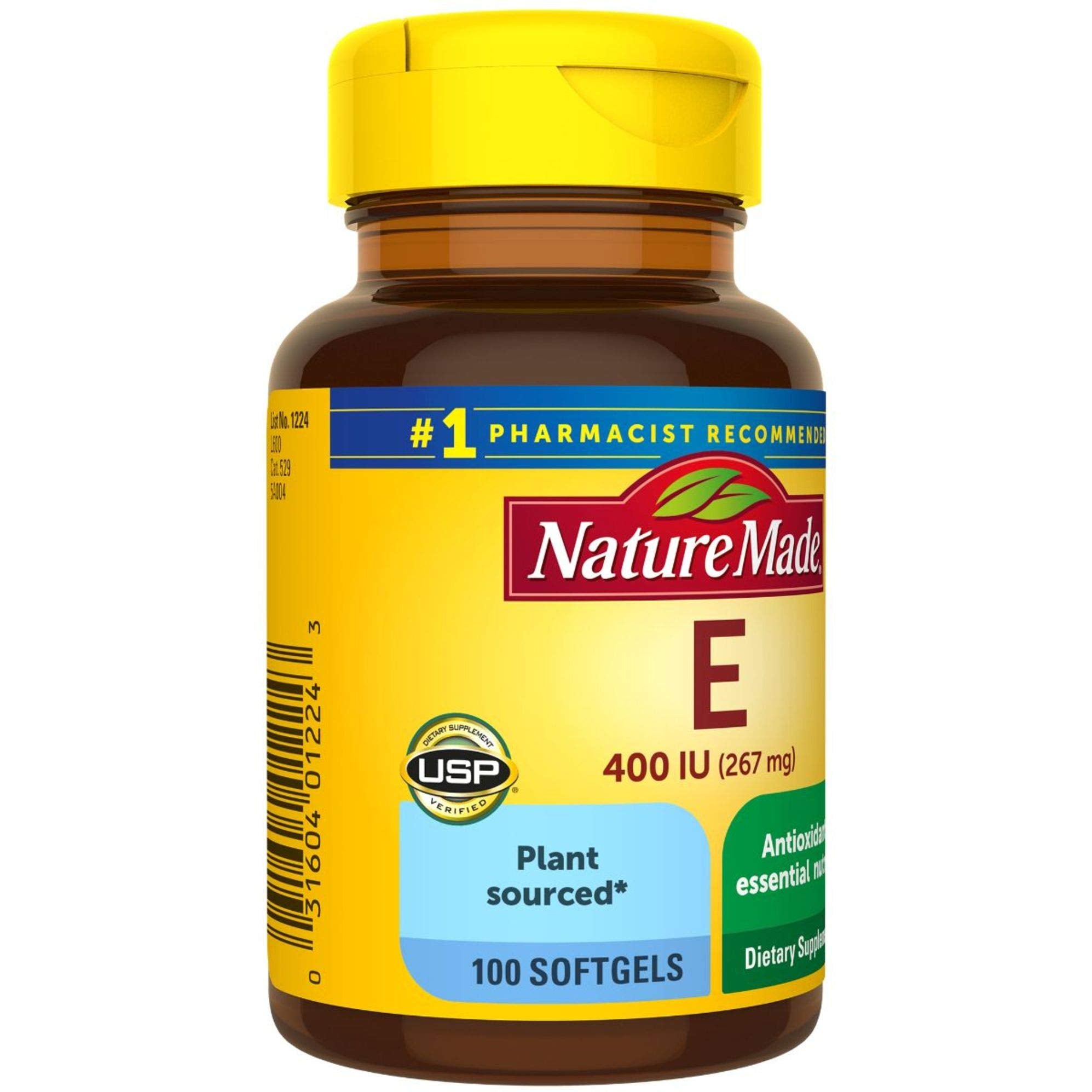 Nature Made Plant Sourced Vitamin E ingredients panel – 267 mg per softgel detail.