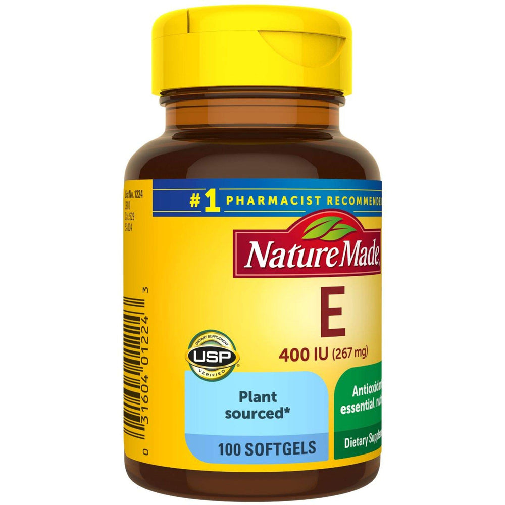 Nature Made Plant Sourced Vitamin E ingredients panel – 267 mg per softgel detail.