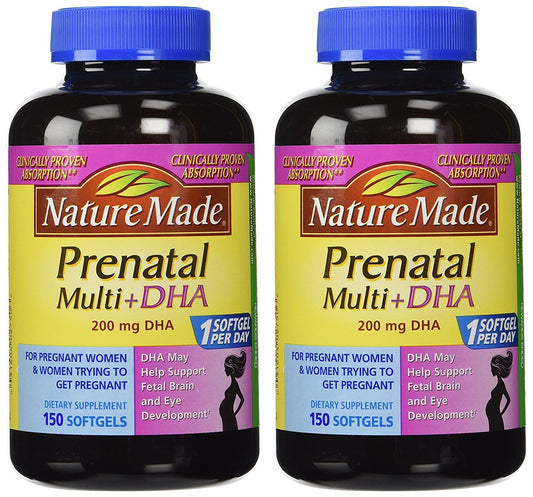 Nature Made Prenatal Multi DHA 2-pack bottle front shows trusted branding.