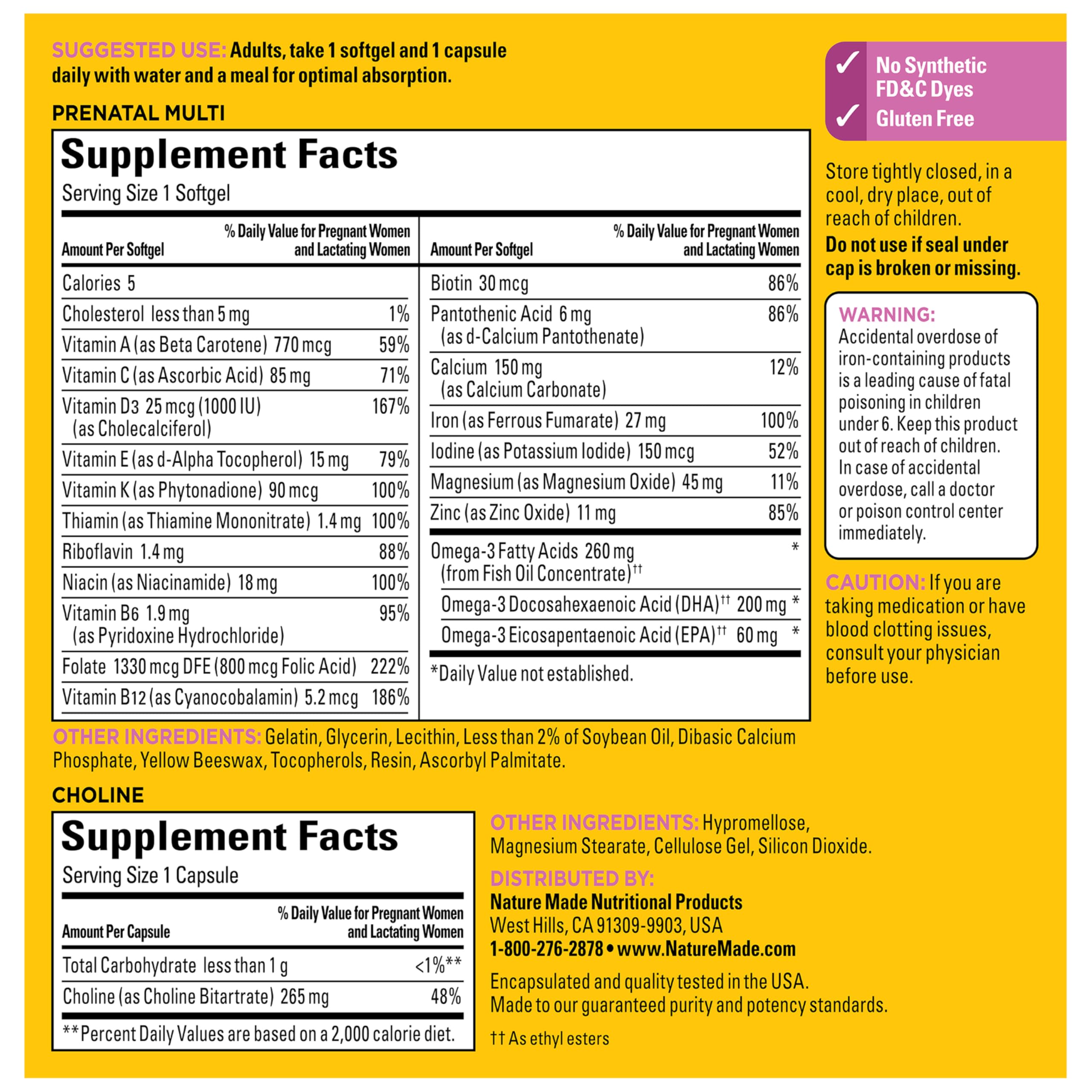 Nature Made Prenatal softgel and choline pack for complete daily nutrients