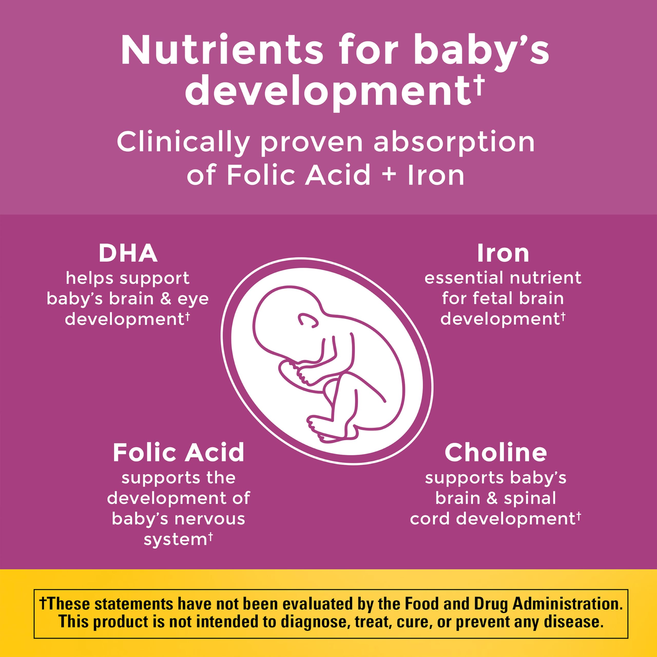 Closeup of Nature Made Prenatal softgels highlighting aroma and texture